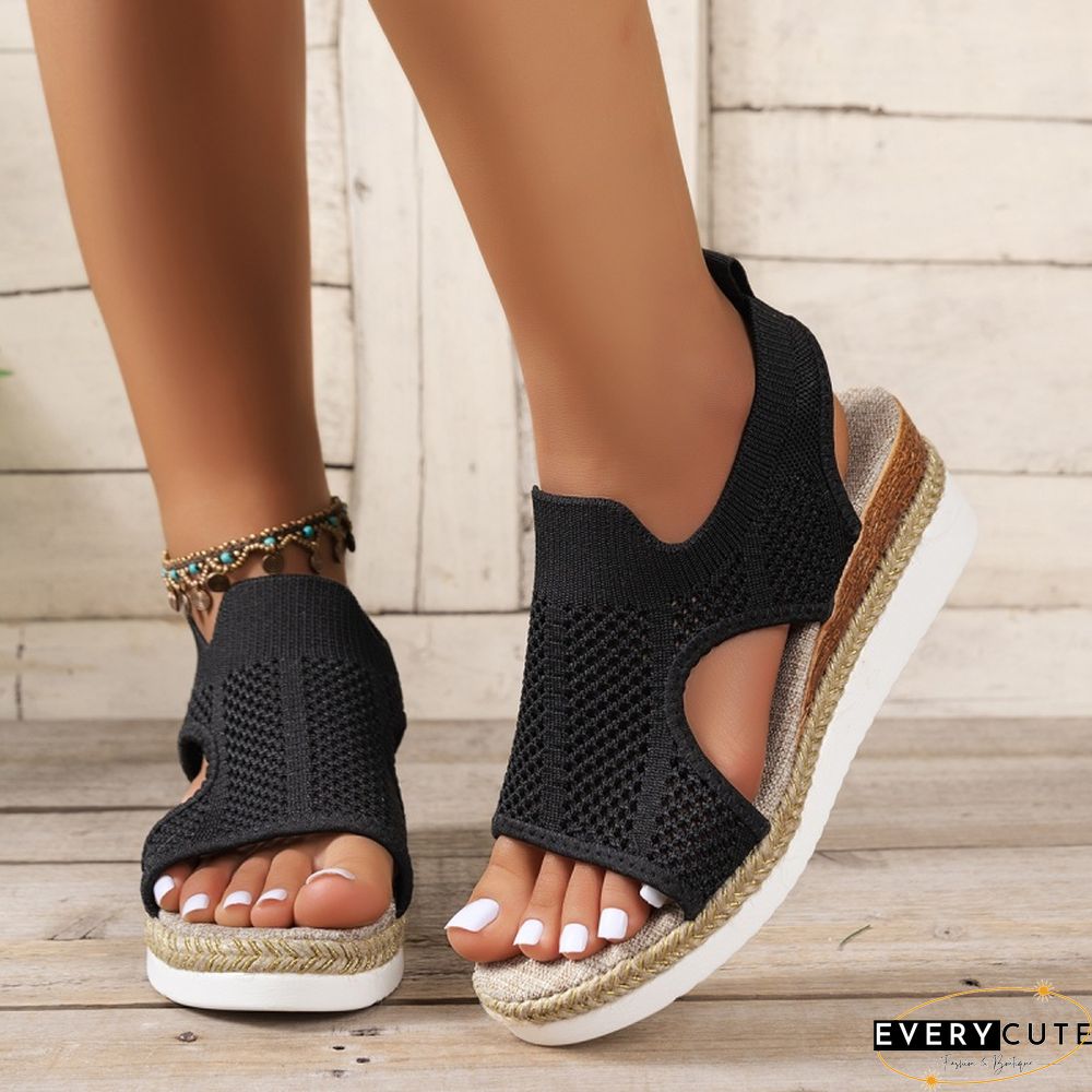 Casual Hollowed Out Patchwork Contrast Fish Mouth Out Wedges Shoes (Heel Height 2.16in)