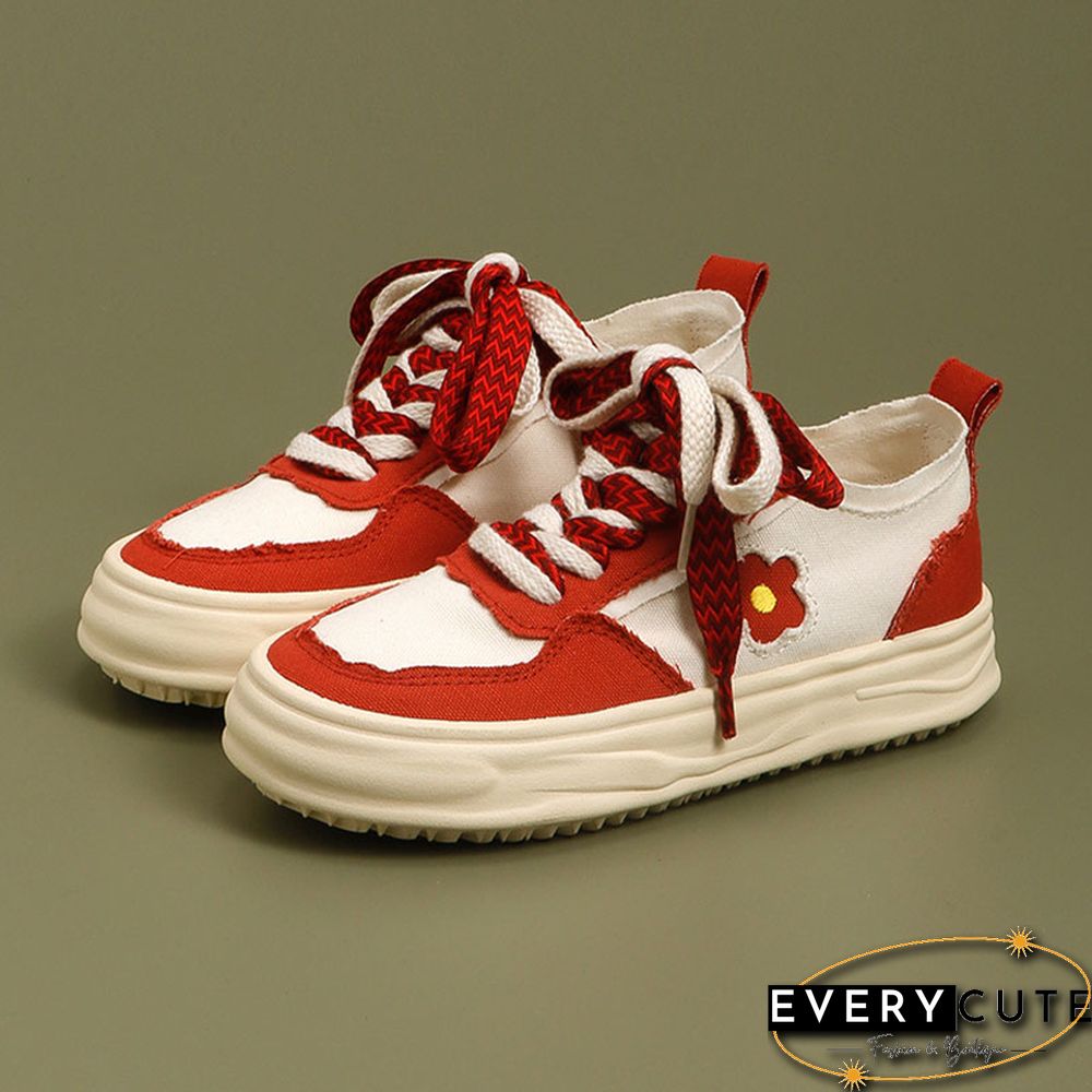 Little Red Flower Colorblock Canvas Shoes