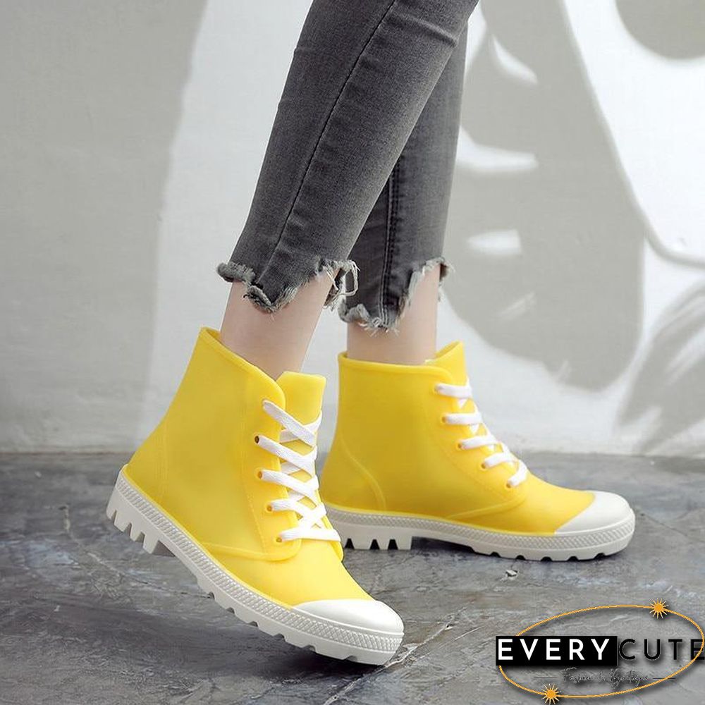 Women Rainboots Lace-up Waterproof Girls Ankle Boots PVC Anti-slip Spring Autumn Rain Shoes Woman Fashion Botas Mujer