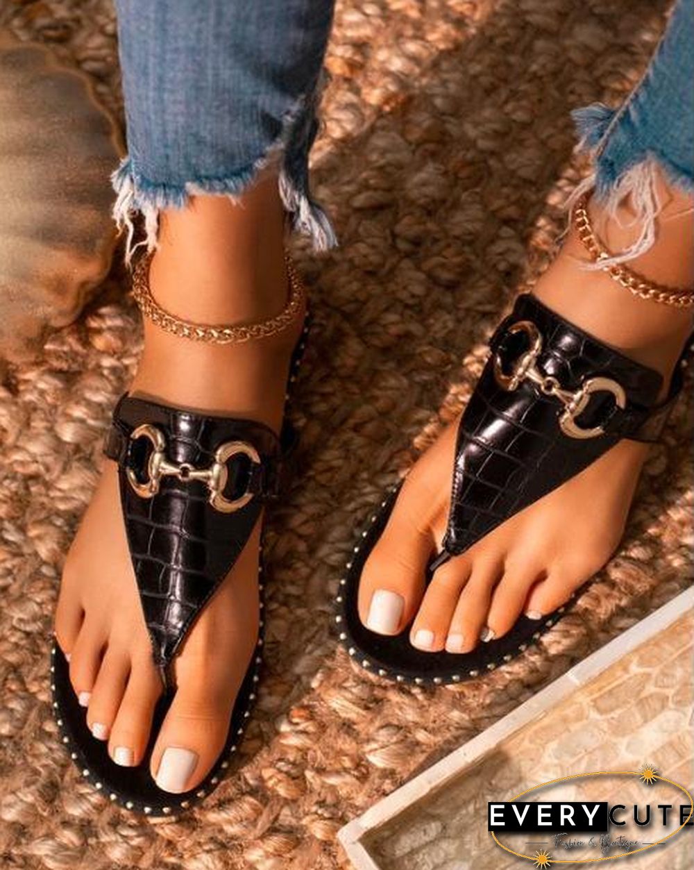 Chic Open Toed Alloy Chain Embellished Sandal Shoes