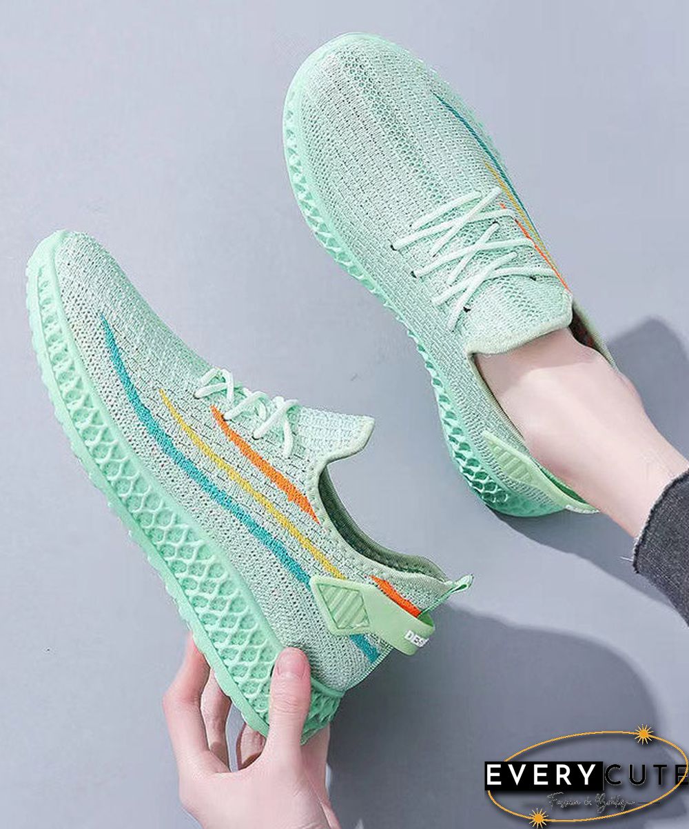 Summer Green Knit Fabric Cross Strap Embossed Hollow Out Flat Feet Shoes