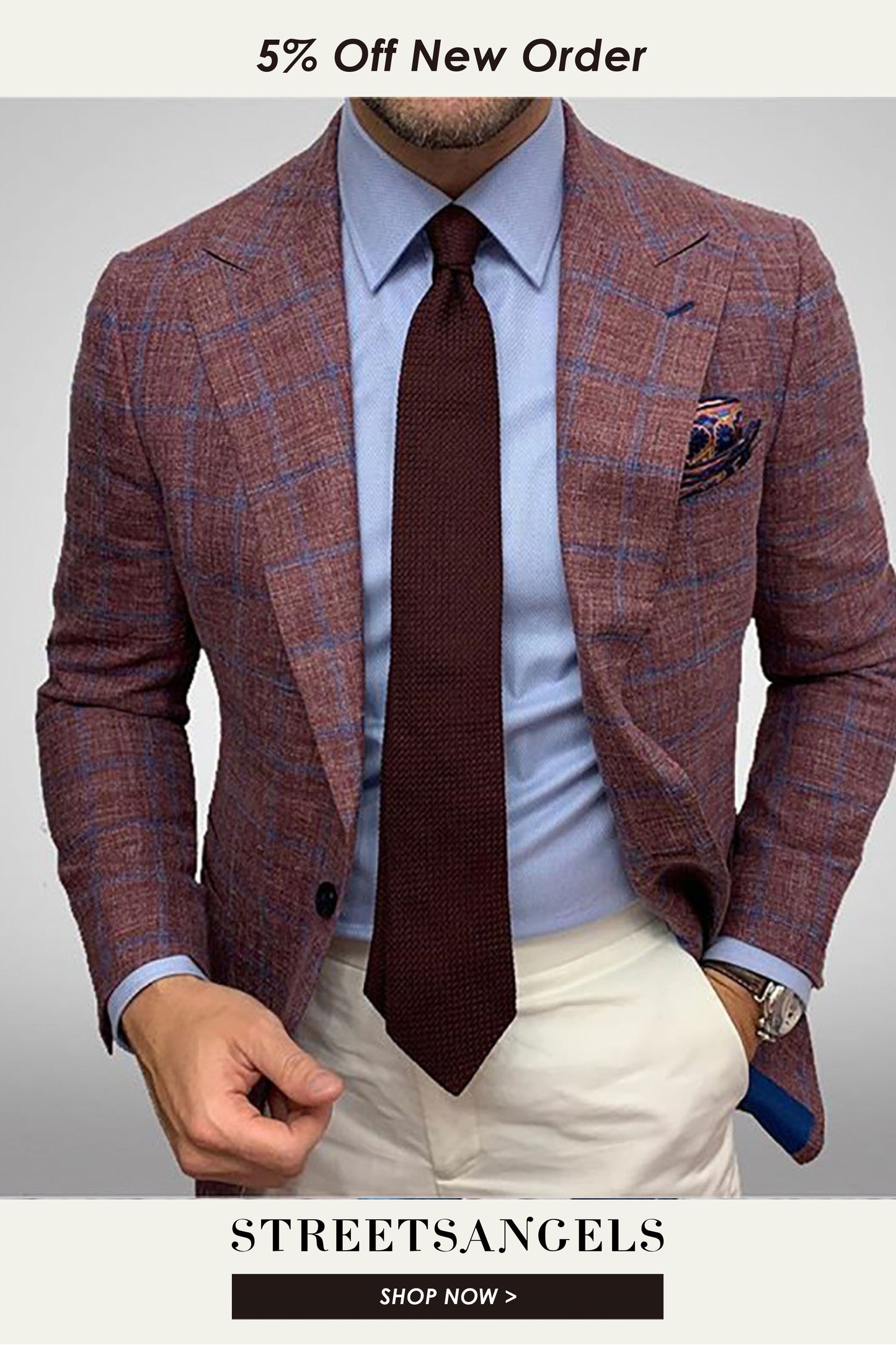 Men's Fashion Plaid Lapel Long Sleeve Business Blazer Outerwear