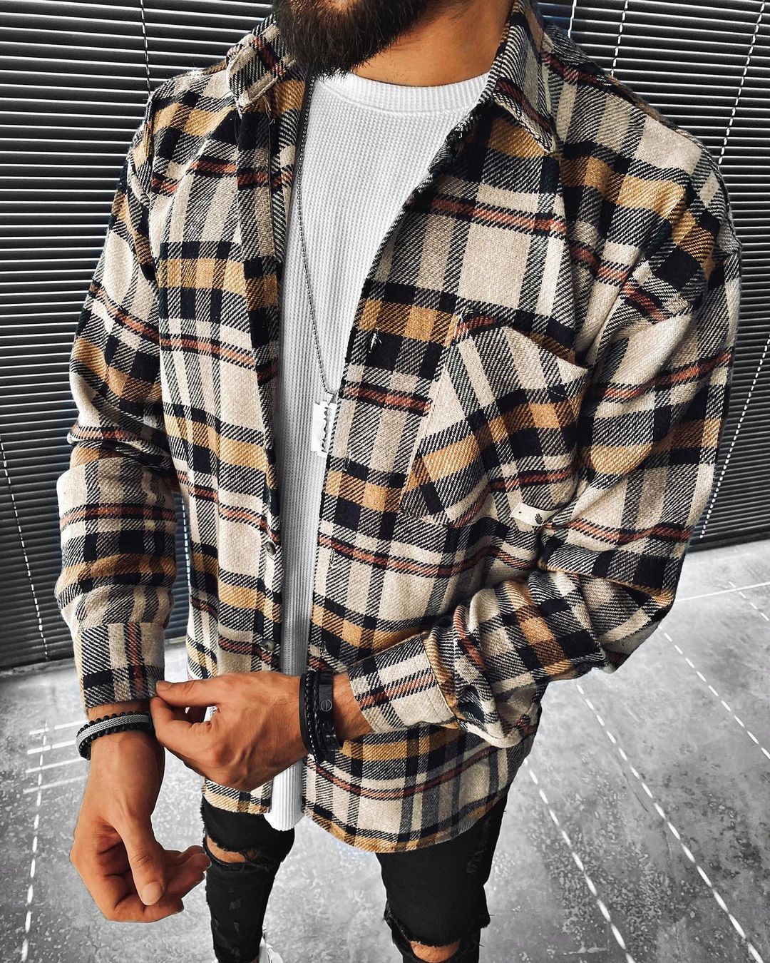 Street Fashion Plaid Texture Casual Jacket