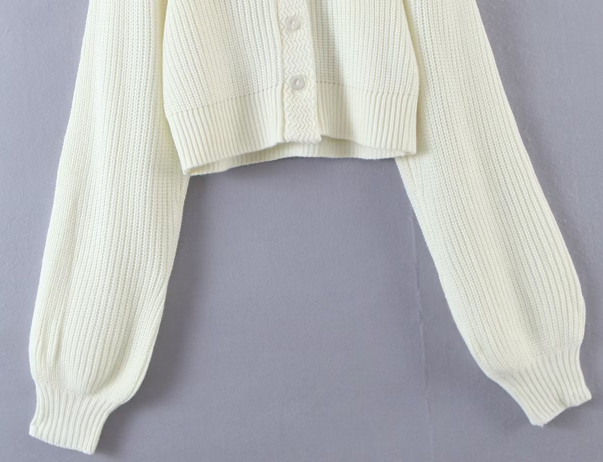 Letica Solid Color Ribbed Long Sleeve Button Up Cropped Sweater