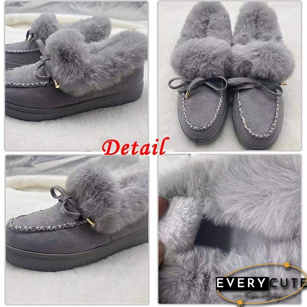 New Women Bowknot Suede Faux Fur Moccasin Shoes Warm Lightweight Slippers Non-Slip Platform Shoes Winter Cute Soft Snow Boots Casual Suede Flat Plush Shoes Comfortable Wearing Tenis Feminino