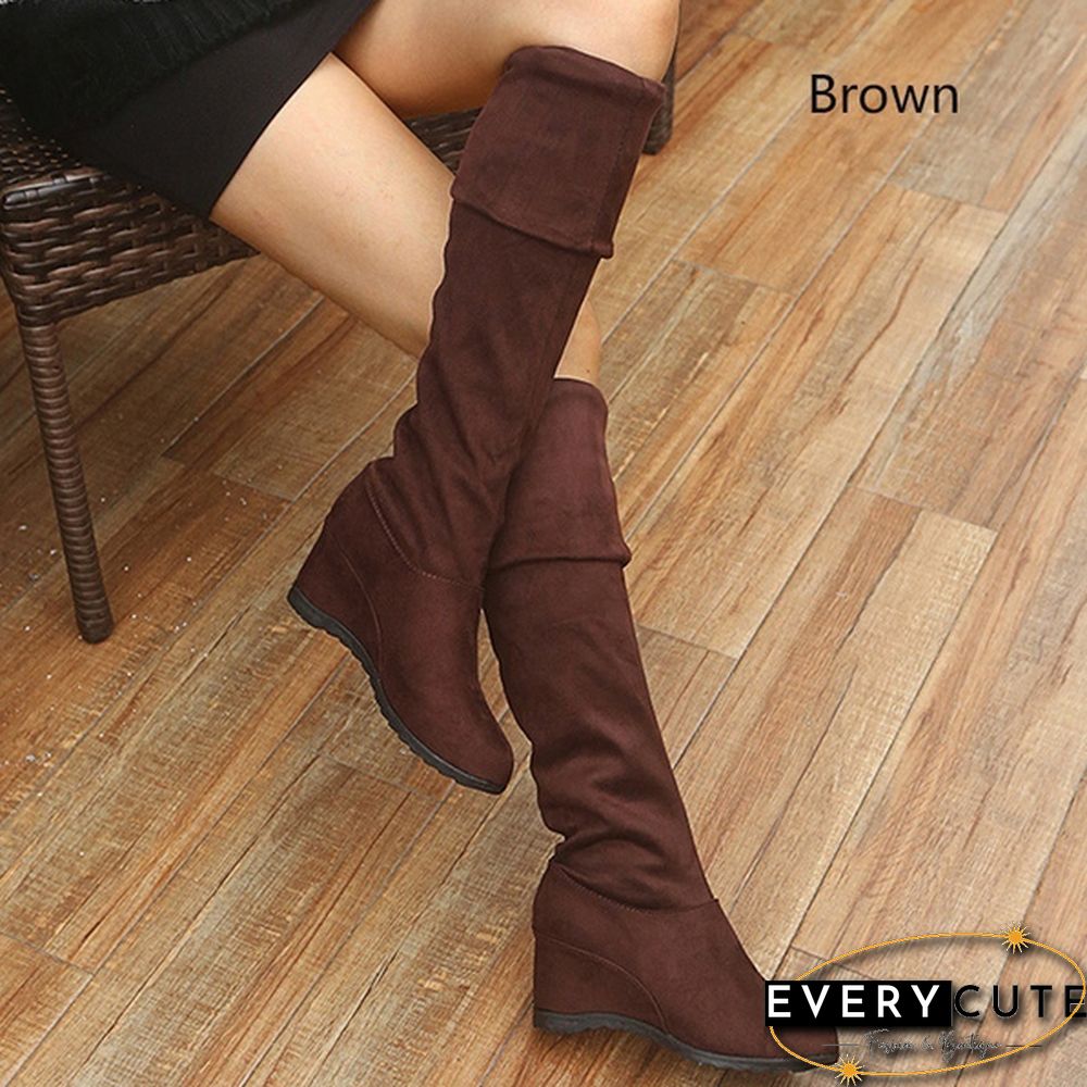 Winter Women Stretch Faux Suede Slim Thigh High Boots Sexy Fashion Over The Knee Boots High Heels