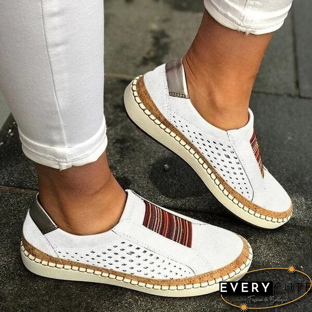 Women Slip on Sneakers Shallow Loafers Vulcanized Shoes Breathable Hollow Out Female Casual Shoes Ladies Leather Flats