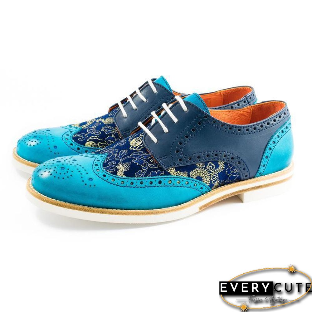 Handmade Silk Dragon Pattern Oxford Shoes