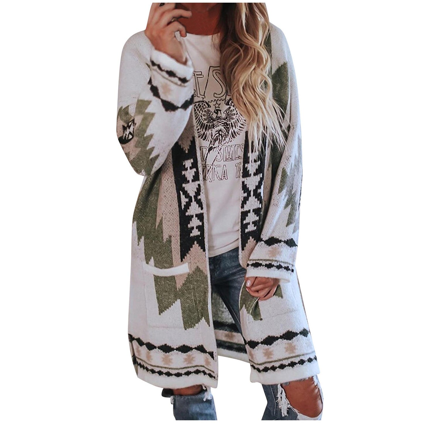 Women's Fashion Winter Vintage Tribal Cardigan Sweater Coat Blouse Casual retro print design ladies cardigan sweater