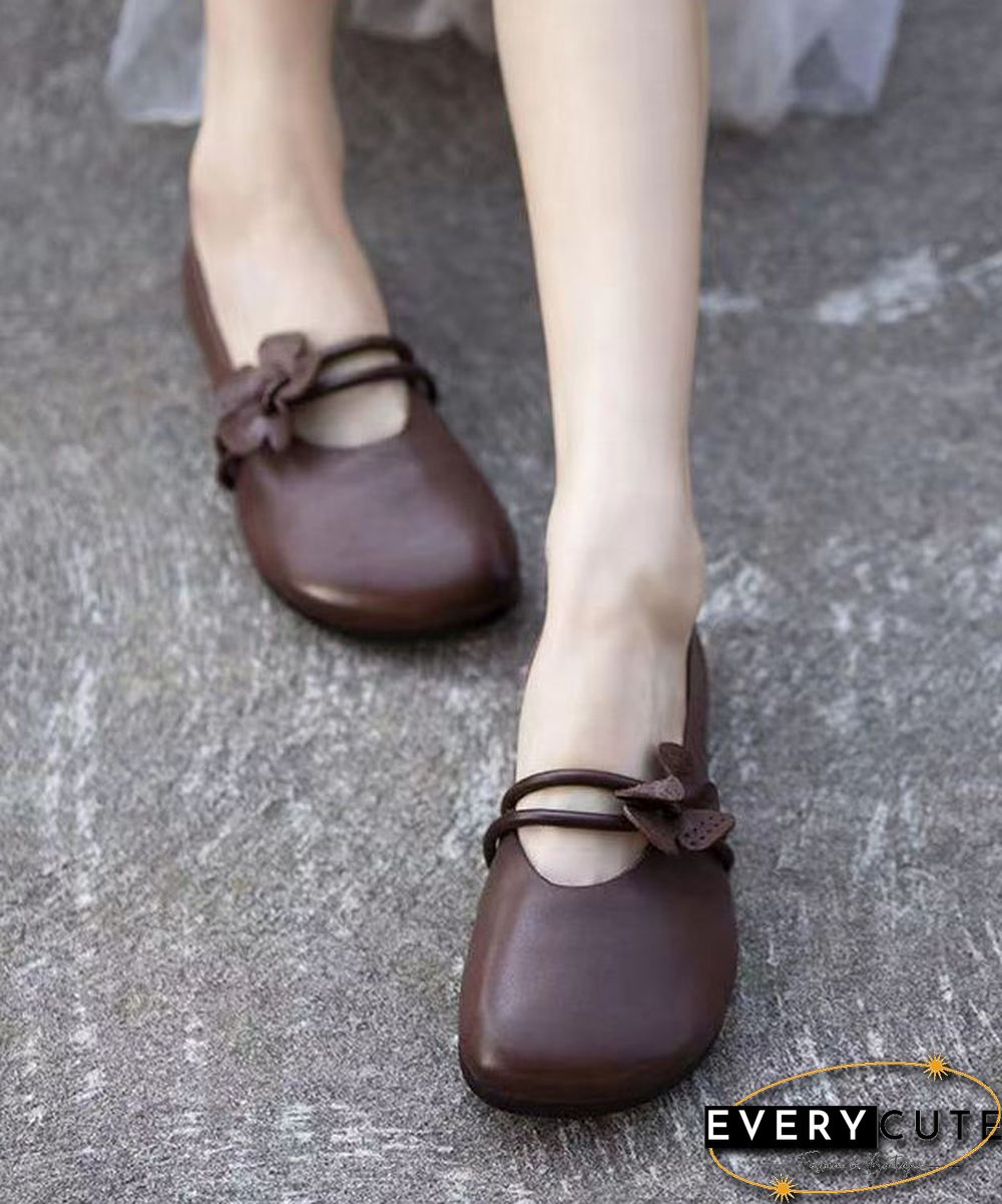 Brown Flat Shoes Classy Soft Splicing Floral