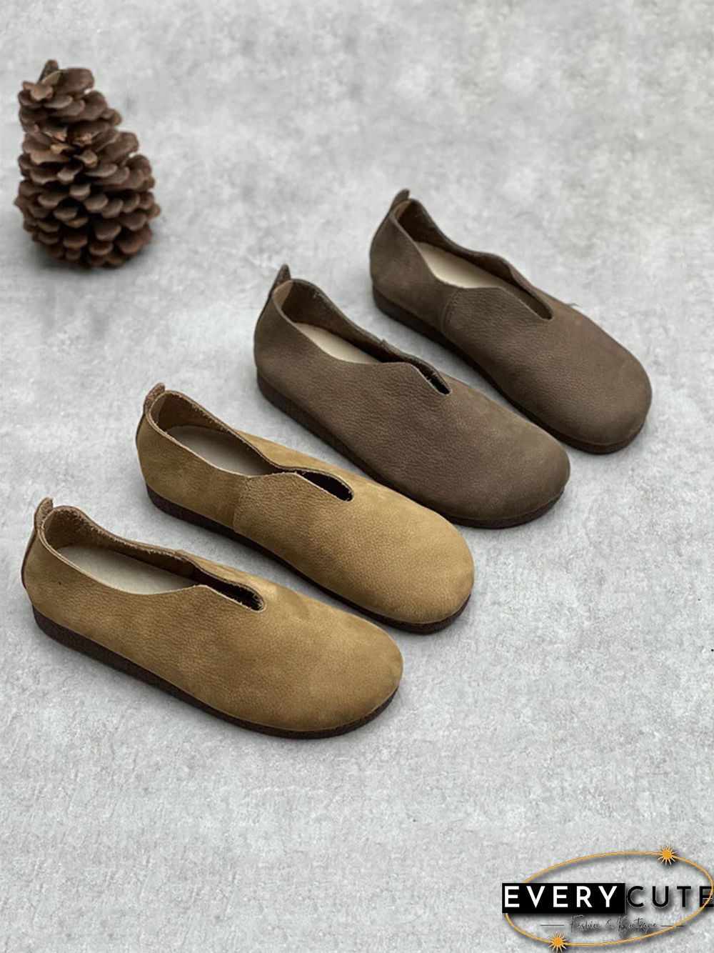 Women Casual Solid Genuine Leather Soft Flat Shoes