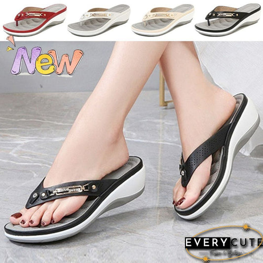 New Women's Sandals Fashion Metal Buckle Beach Slippers Women Wedge Heel Casual Women Sandals