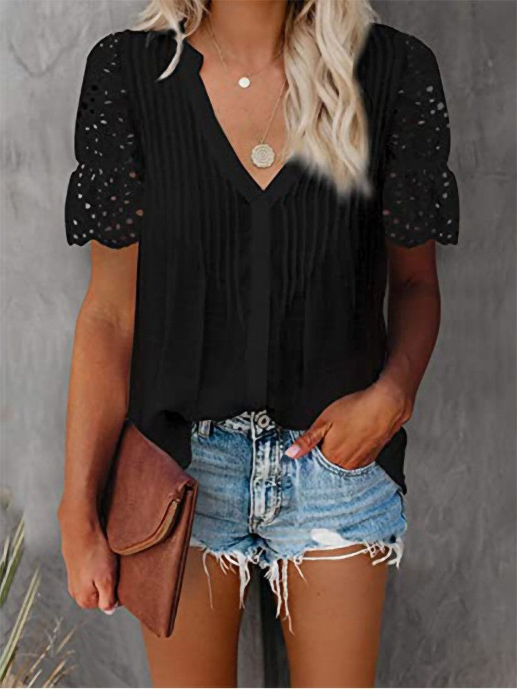 Women's Top V-Neck Lace Casual Fashion T-Shirt