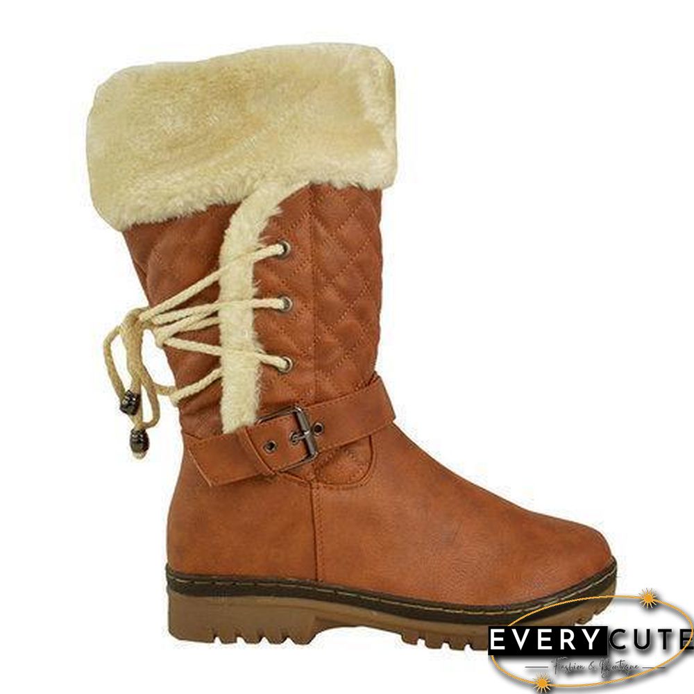 Women's Winter Furry Mid-Calf Snow Boots Plus Size Shoes