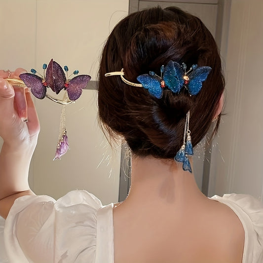 1pc Girl Chinese Style Tassel Butterfly Hair Pin, Hair Accessories Suitable For Daily