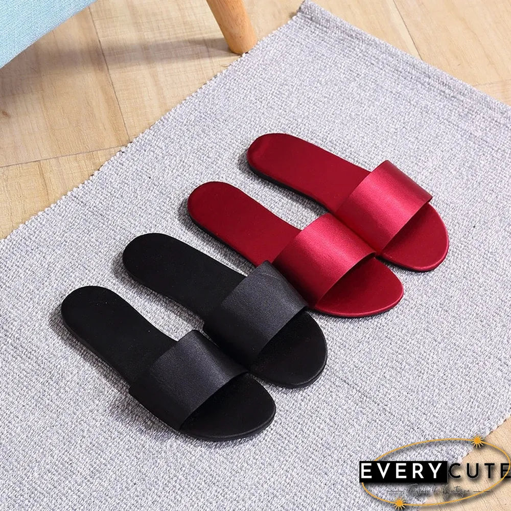 Women Beach Slippers Summer Flat Shoes Woman Slip On Slides Silk Style Female Slip On Sandals Girls Indoor Outdoor Slippers