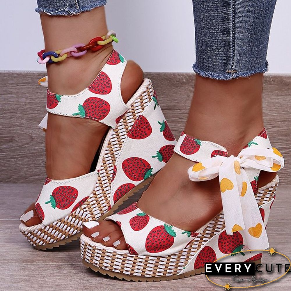 Women Sandals Dot Bowknot Design Platform Wedge Female Casual High Increas Shoes Ladies Fashion Ankle Strap Open Toe Sandals