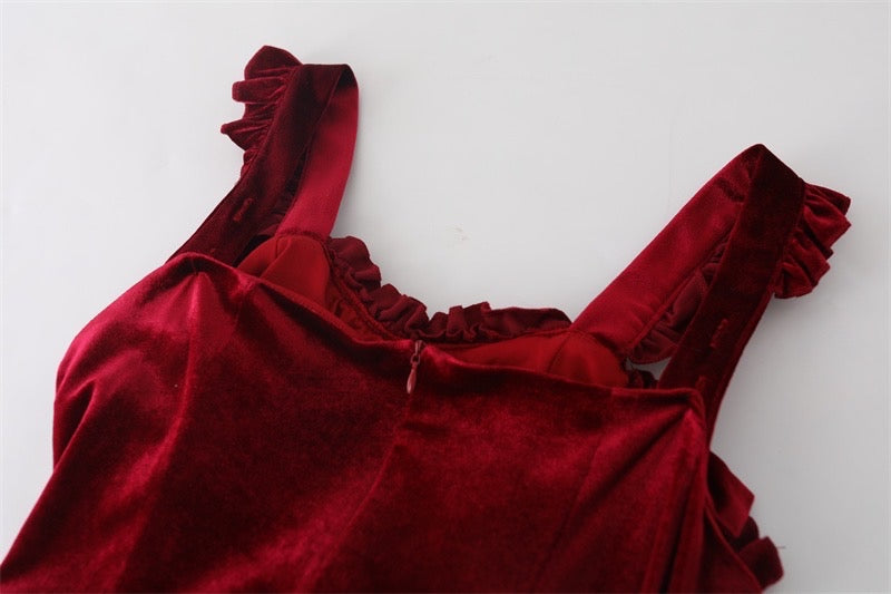 Ruby Victorian-Vintage-Academia Burgundy-Red Velvet Dress