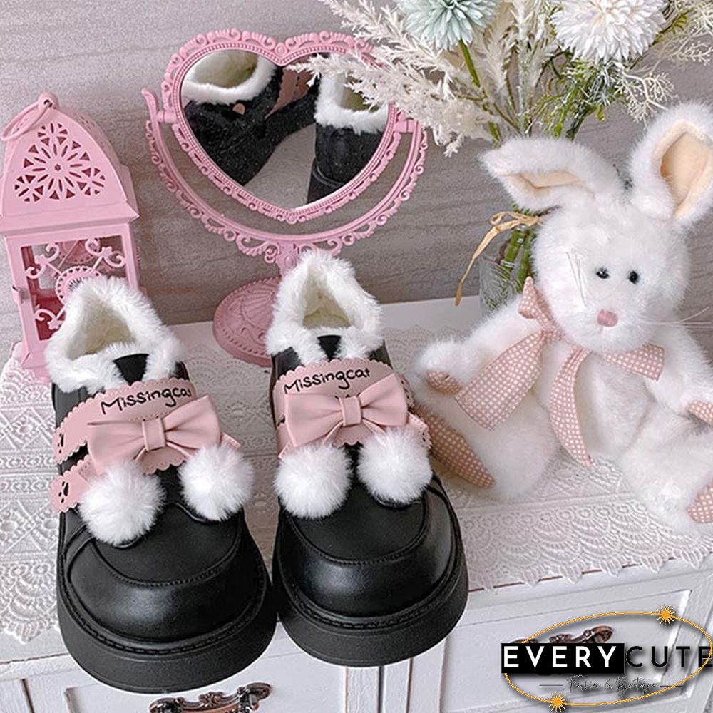 Platform Bow Knot Plush Lolita Mary Janes Shoes