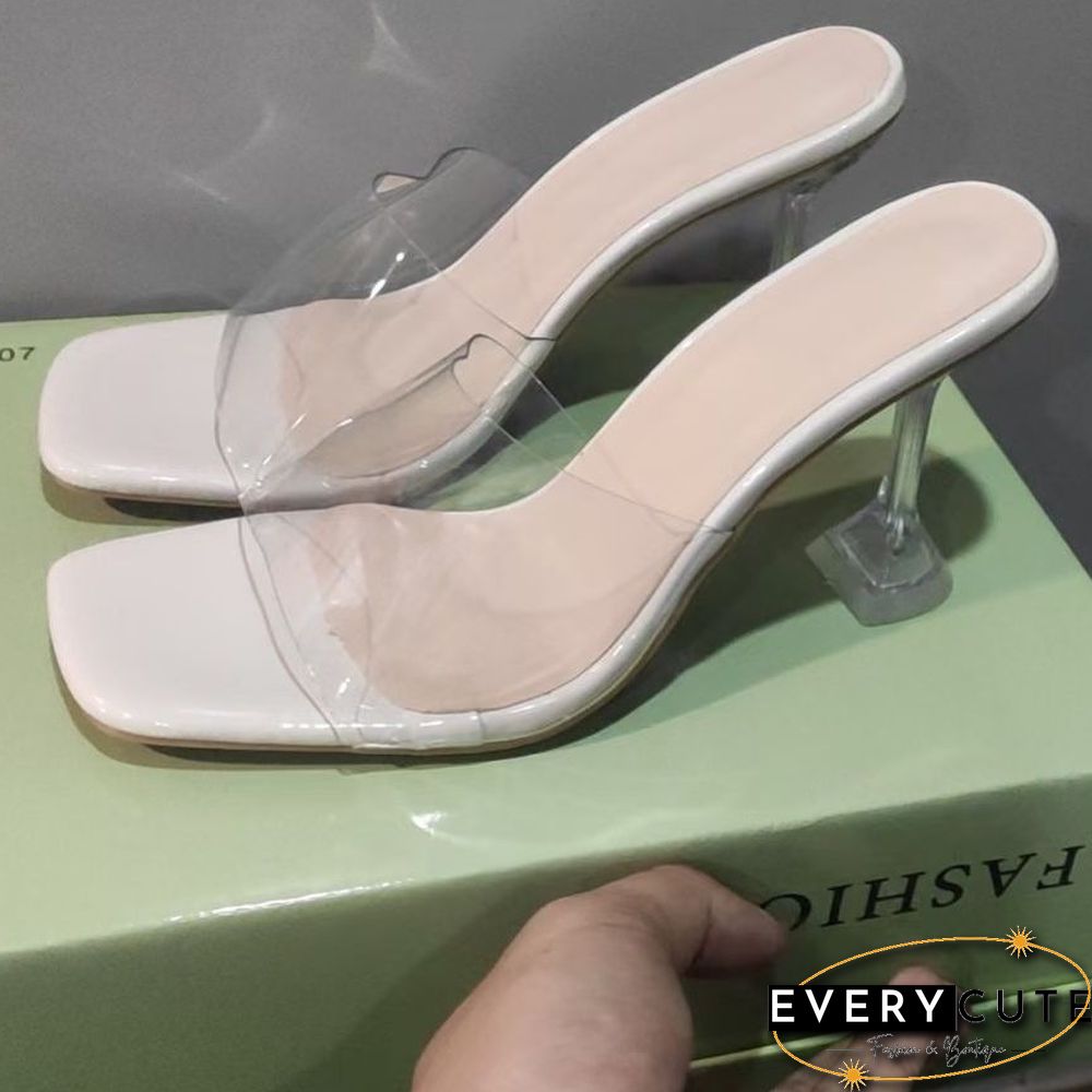 Transparent PVC Sandals Women Pointed Clear Crystal Cup High Heel Stilettos Sexy Pumps Summer Shoes Peep Toe Women Pumps Size 43