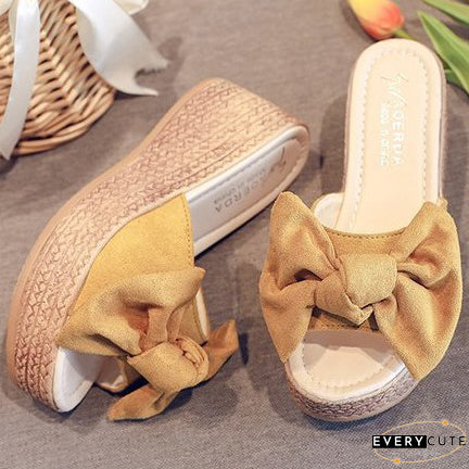 Suede Wedge Heel Sandals Shoes With Bowknot