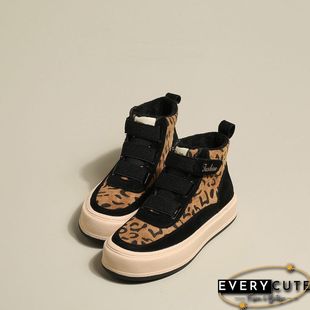 Casual Fashion Artificial Short Plush Leopard Flats Shoes