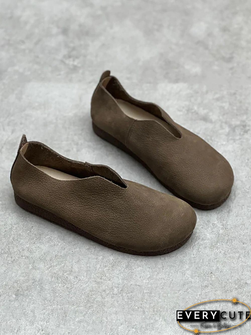 Women Casual Solid Genuine Leather Soft Flat Shoes