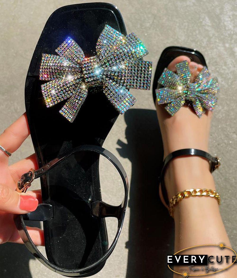 White Casual Patchwork With Bow Rhinestone Square Comfortable Out Door Shoes