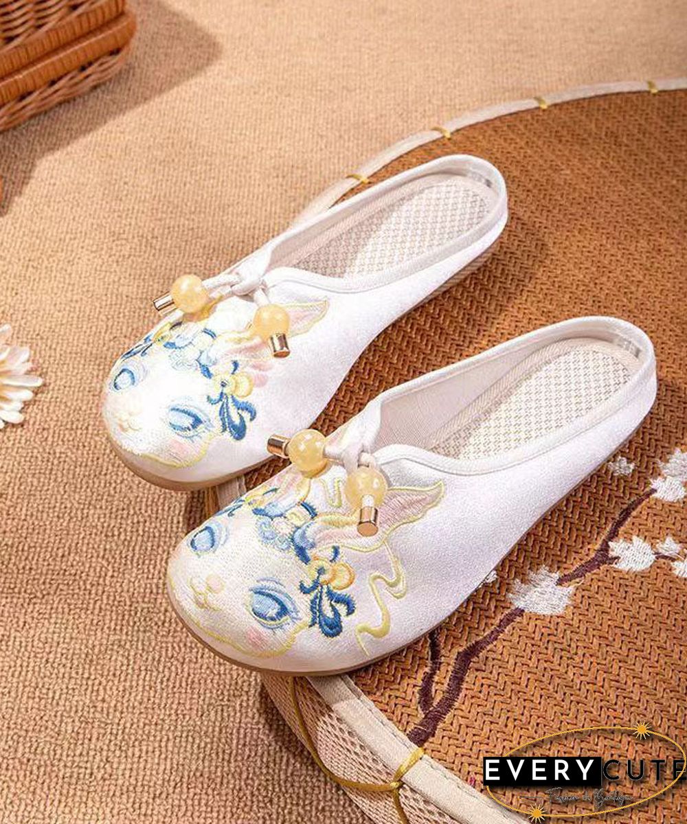 White Embroideried Splicing Flat Slippers Shoes Women