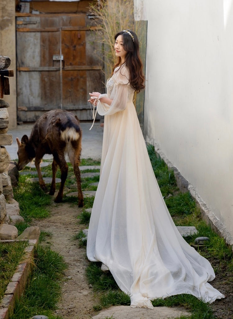 Drifting in The Breeze Romantic Royalcore Long Train Dress