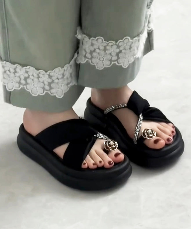 Black Platform Faux Leather Beautiful Hollow Out Slide Sandals OI055