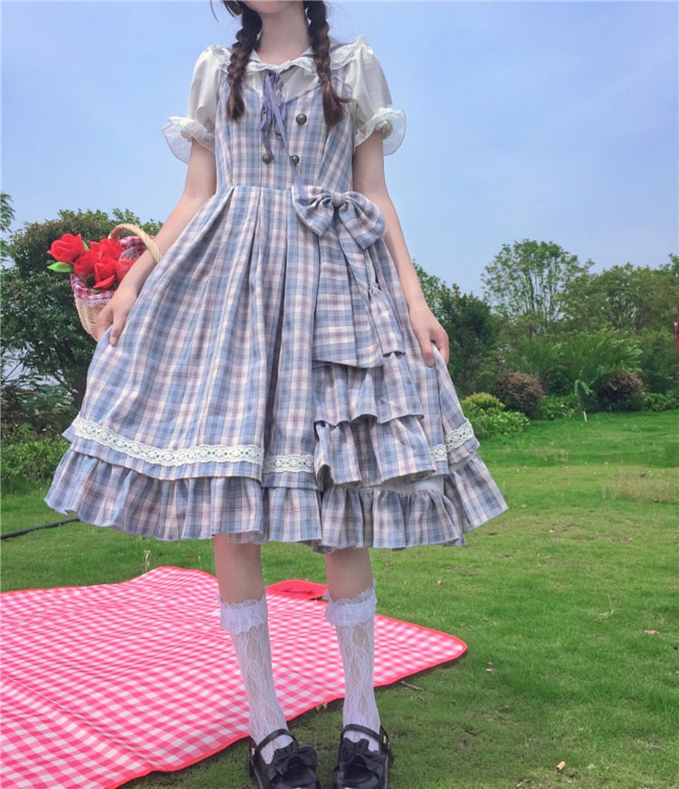 Blue Plaid Bow Lolita Dress