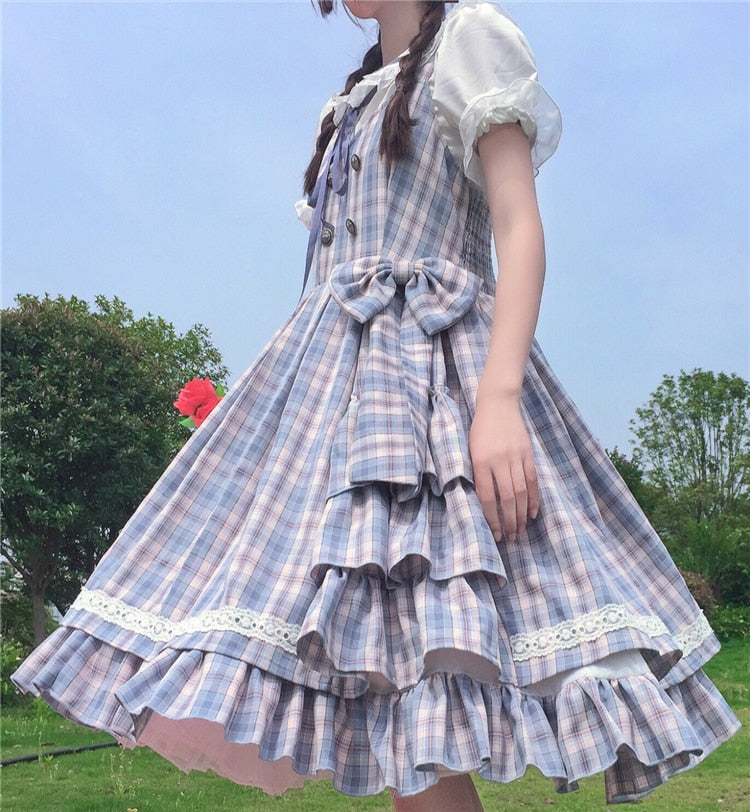 Blue Plaid Bow Lolita Dress