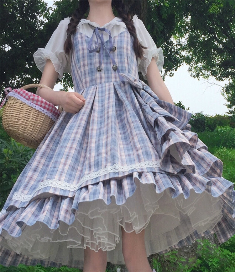 Blue Plaid Bow Lolita Dress