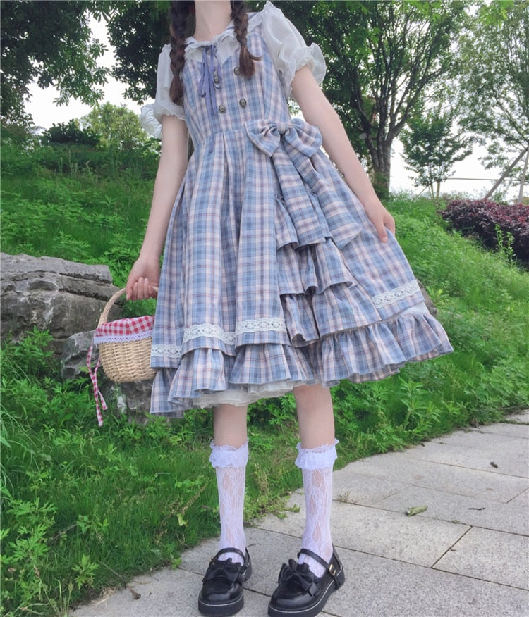 Blue Plaid Bow Lolita Dress