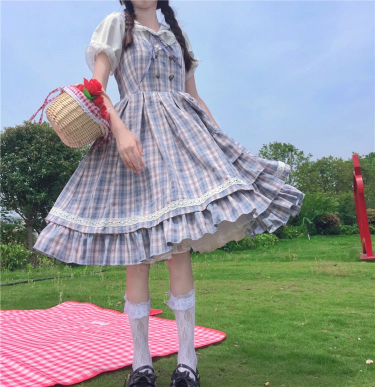 Blue Plaid Bow Lolita Dress