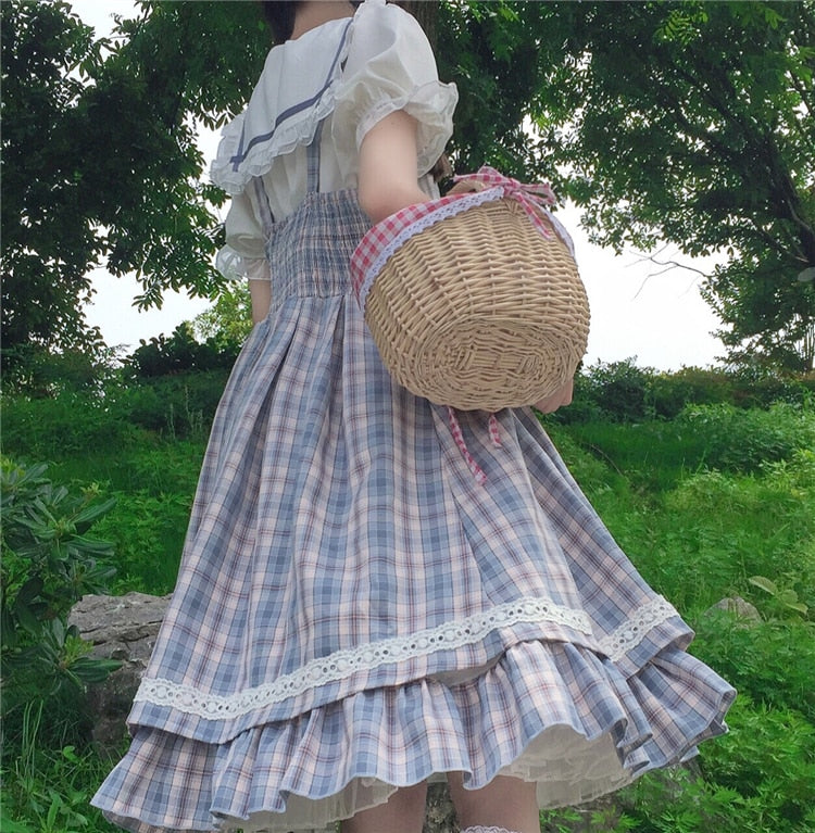 Blue Plaid Bow Lolita Dress