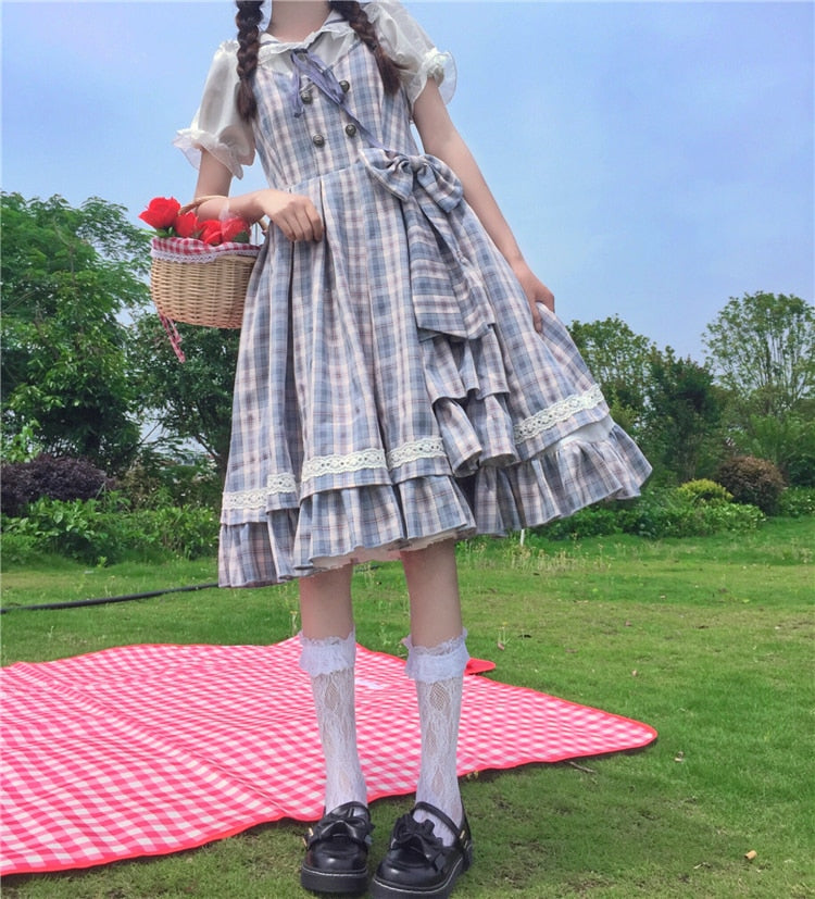 Blue Plaid Bow Lolita Dress