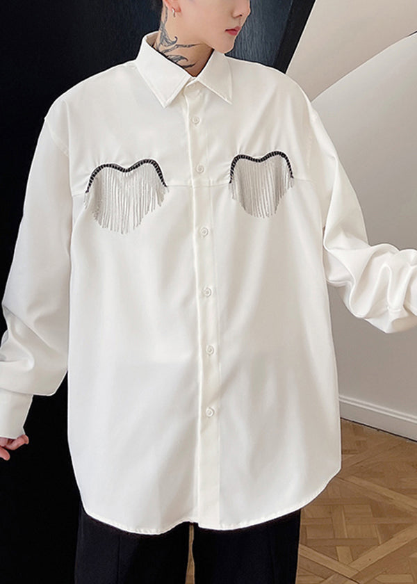 Boutique White Peter Pan Collar Cotton Mens Shirt Long Sleeve HG023