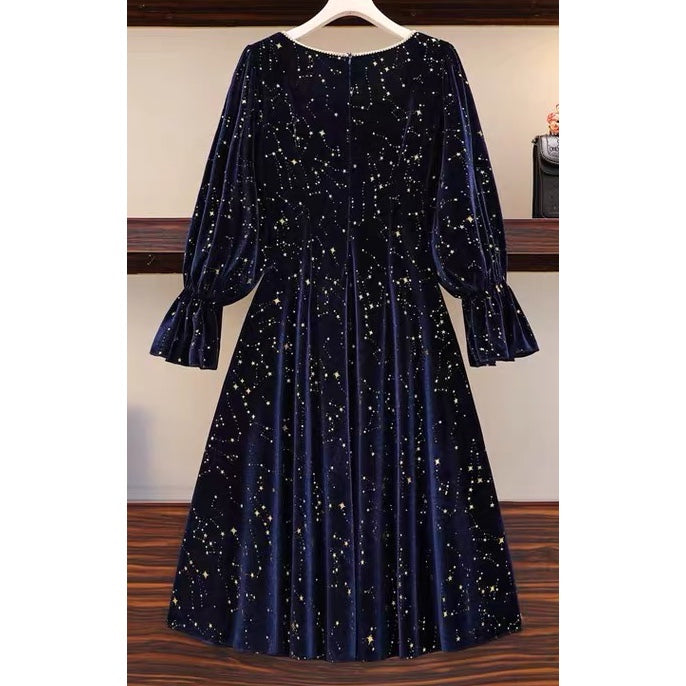 Cosmic Witch Blue Velvet Galaxy Star Dress