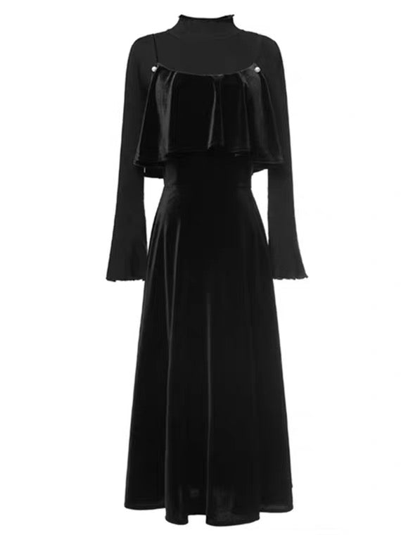 Dusk in The City 2-Piece Black Velvet Witchy Gothic Dress Set