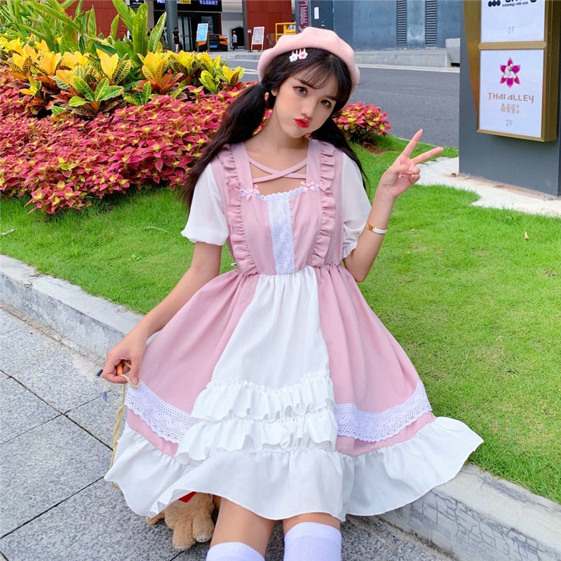 Eli Blossom Pink Frilly Short Sleeve Kawaii Princess Lolita Dress