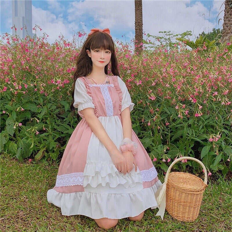 Eli Blossom Pink Frilly Short Sleeve Kawaii Princess Lolita Dress