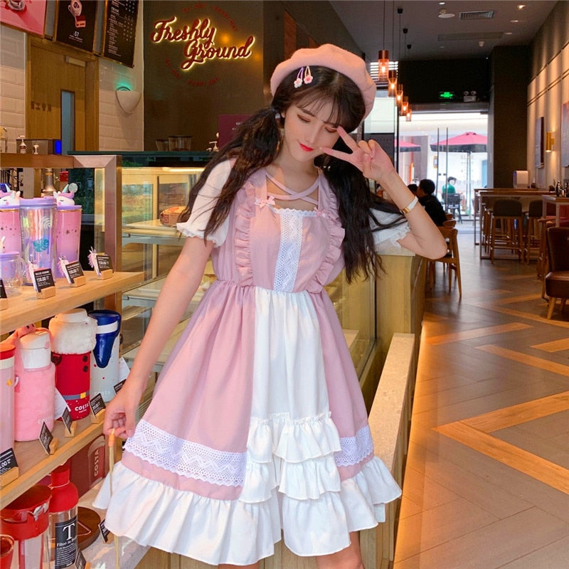 Eli Blossom Pink Frilly Short Sleeve Kawaii Princess Lolita Dress