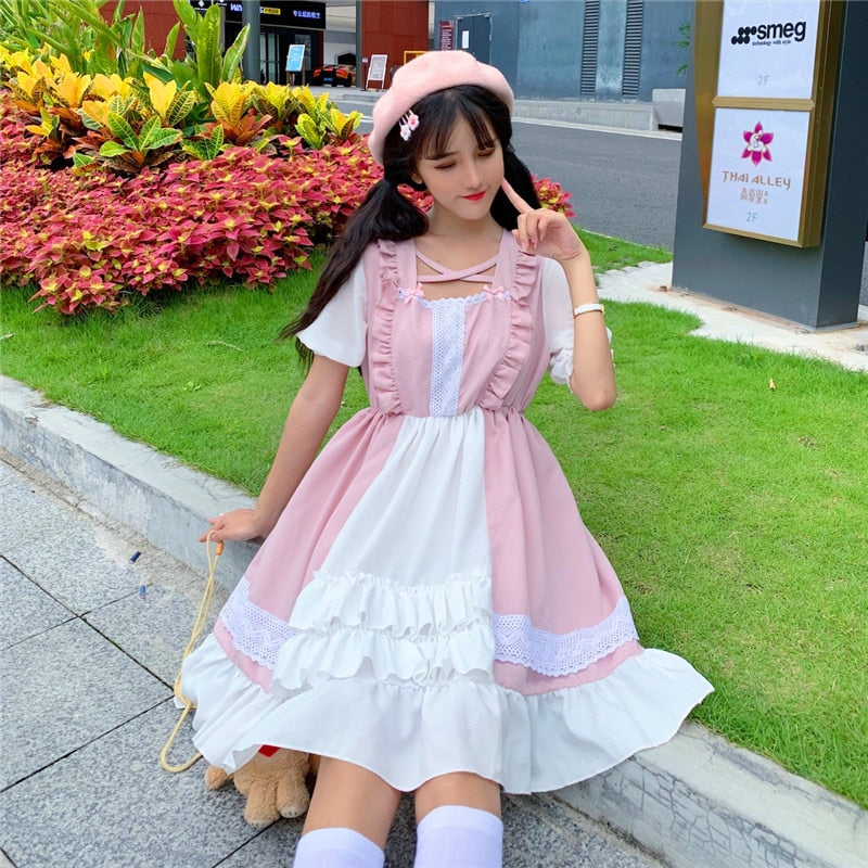 Eli Blossom Pink Frilly Short Sleeve Kawaii Princess Lolita Dress