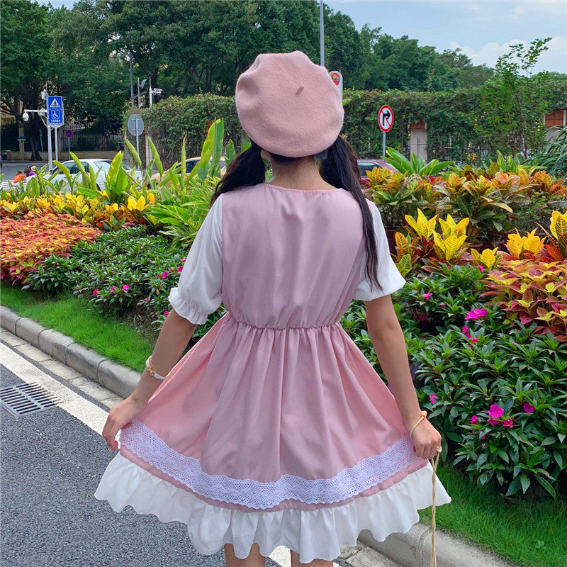 Eli Blossom Pink Frilly Short Sleeve Kawaii Princess Lolita Dress