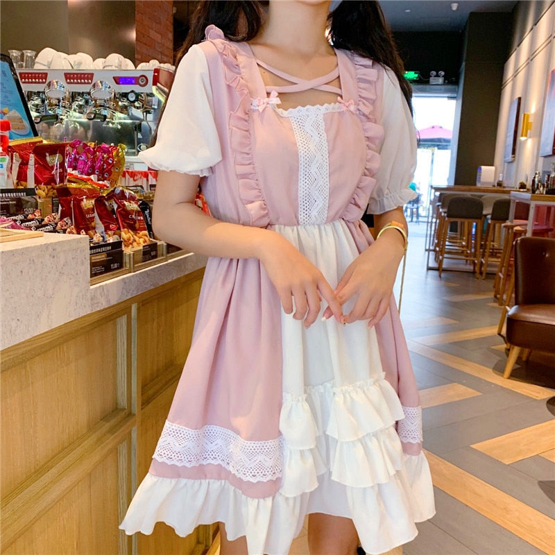 Eli Blossom Pink Frilly Short Sleeve Kawaii Princess Lolita Dress