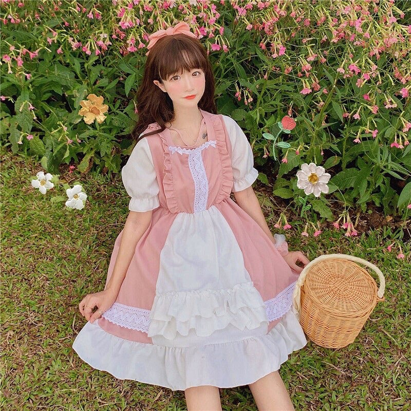 Eli Blossom Pink Frilly Short Sleeve Kawaii Princess Lolita Dress