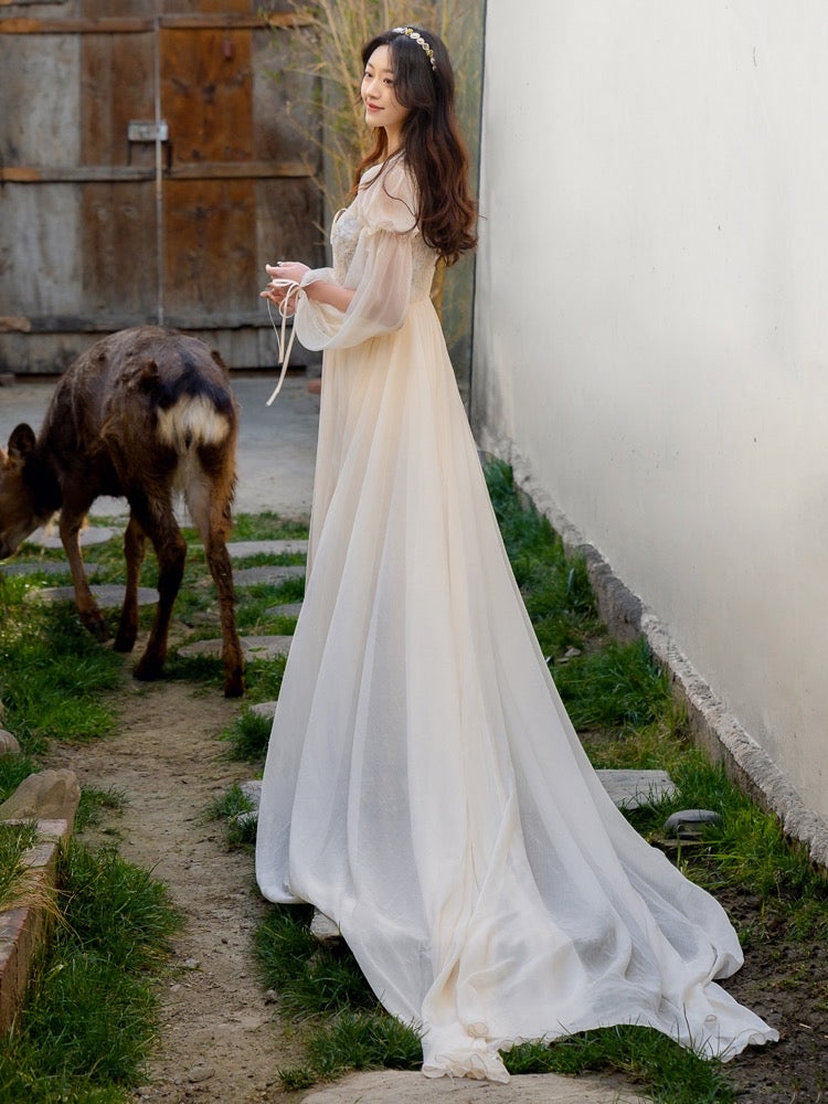 Drifting in The Breeze Romantic Royalcore Long Train Dress