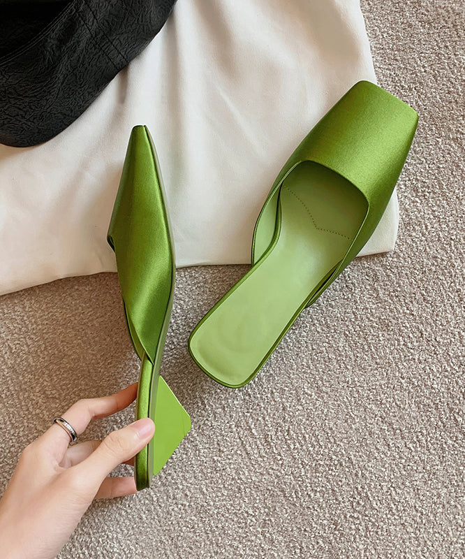 French New Satin Fluorescent Green Slide Sandals OI081